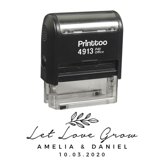 Printtoo Personalized Self Inking Let Love Grow Stamp Custom Wedding Favor Rubber Stamper-58 x 22 mm
