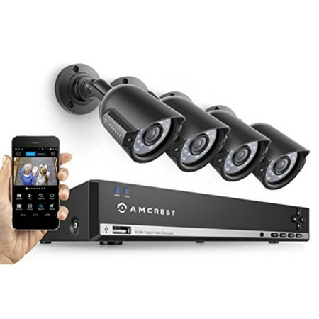 Weatherproof Color Night Vision - Amcrest 960H Video Security System Four 800+TVL Weatherproof Cameras, 65ft Night Vision, 984ft Transmit Range, 500GB HDD (Certified Refurbished)