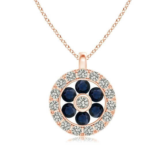 ANGARA Natural Sapphire Flower Pendant with Diamond Halo in 14K Rose Gold for Women (Size-1.5mm) | September Birthstone, Anniversary, Jewelry Gift for Women | Natural Blue Sapphire Necklace