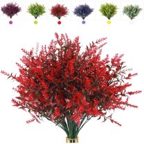 Sinhoon 8 Bundles Artificial Lavender Flowers Outdoor Fake Plants UV Resistant Plants Faux Plastic Plants for Outdoor Indoor Home Window Garden Wedding Porch Box Hanging Plants Decor (Red)