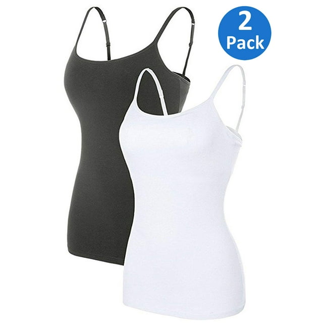 Women's Cotton Camisole Shelf Bra Solid Basic Tank Top Pack of 2