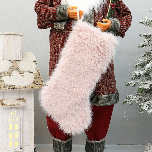 Decoraciones navideñas, calcetines navideños de felpa larga de colores lisos, bolsa de regalo, bolsa para dulces navideños, colgante para árbol de Navidad, calcetines navideños de forro polar de doble