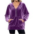 thumbnail image 1 of Sudadera con Capucha y Media Cremallera de Terciopelo para Mujer, Estilo Informal, Larga, con Bolsillos S, 1 of 7