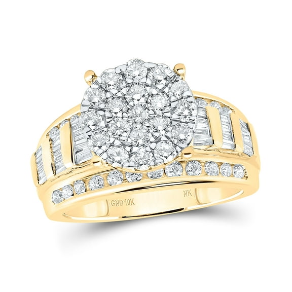 10K Yellow Gold Round Dia. Cluster Bridal Wedding Engagement Ring 1-1/2 Cttw, Womens Size: 5-10