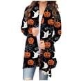thumbnail image 2 of Women‘s Halloween Cardigan Sweater Skull Pumpkin Print Pattern Long Cardigans Sweater Coats Tops Ginger M, 2 of 5