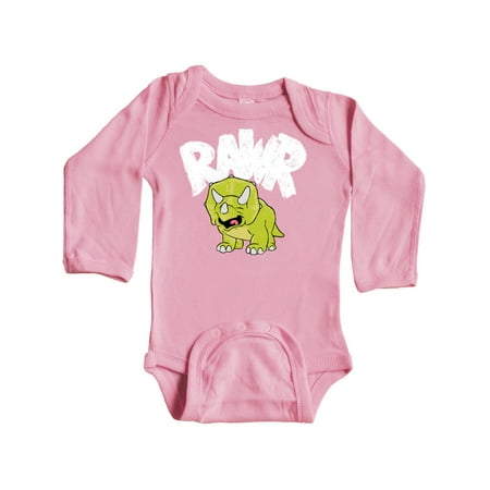 

Inktastic Lil Green Triceratops Rawr! Gift Baby Boy or Baby Girl Long Sleeve Bodysuit