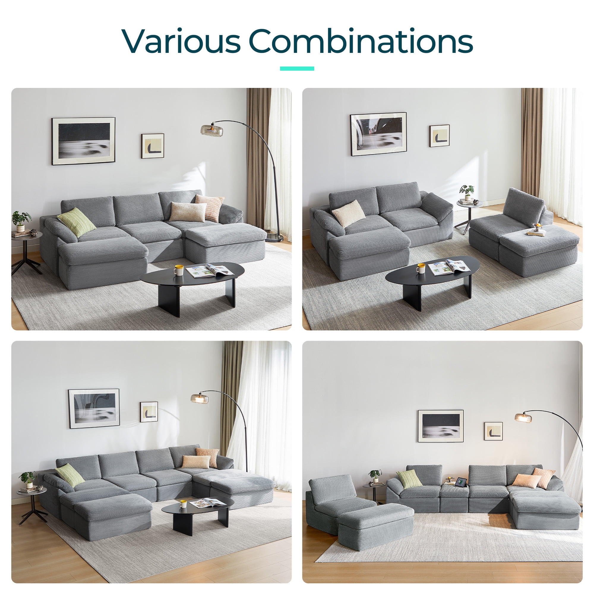 LINSY HOME Oversized 79" Boneless Sectional Couches for Living Room, Cloud Couch Sofa with Corduroy Fabric, 2 Seat Foam Sofa for Living Room, No Assembly Required, Grey