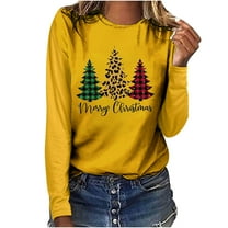 Patlollav Christmas Tops for Ladies,Womens Tops Plaid Casual Long Sleeve T-Shirt Gift