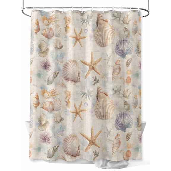 Fsddascl Coastal Shell Conch Shower Curtain Set - 60" x 72" Washable Bathtub Curtain with 12 Hooks, Summer Beach Starfish Burlap Waterproof Fabric Stall Shower Curtains for Bathroom/Bathtub Décor