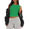 thumbnail image 3 of Womens Summer Tank Tops Sleeveless Crewneck Knit Slim Fitted Side Ruched Casual Basic Shirt Green S, 3 of 8