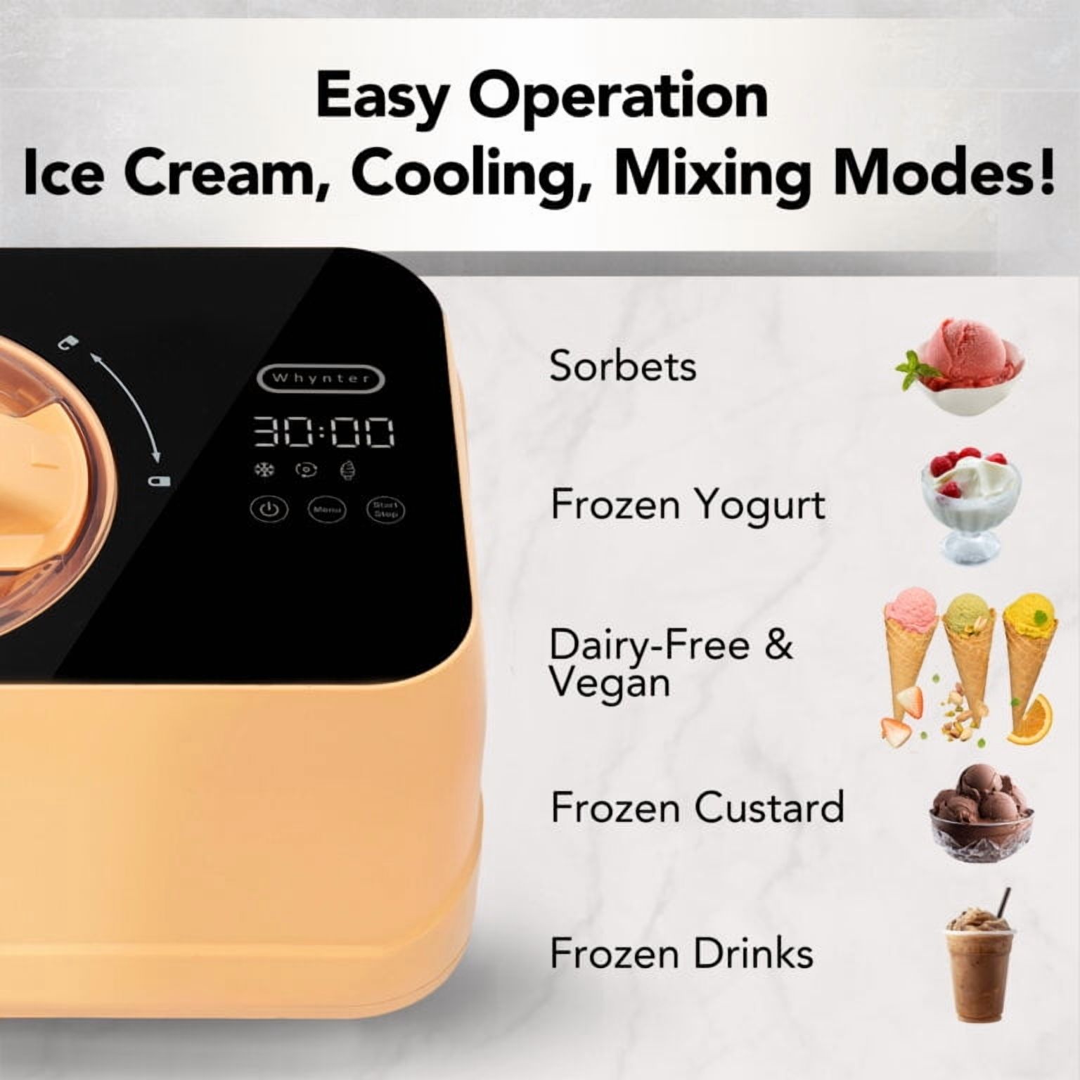 Whynter 0.8 Quart Compact Automatic Ice Cream Maker with Stainless Steel Bowl, Honey Peach ICM-080-HP