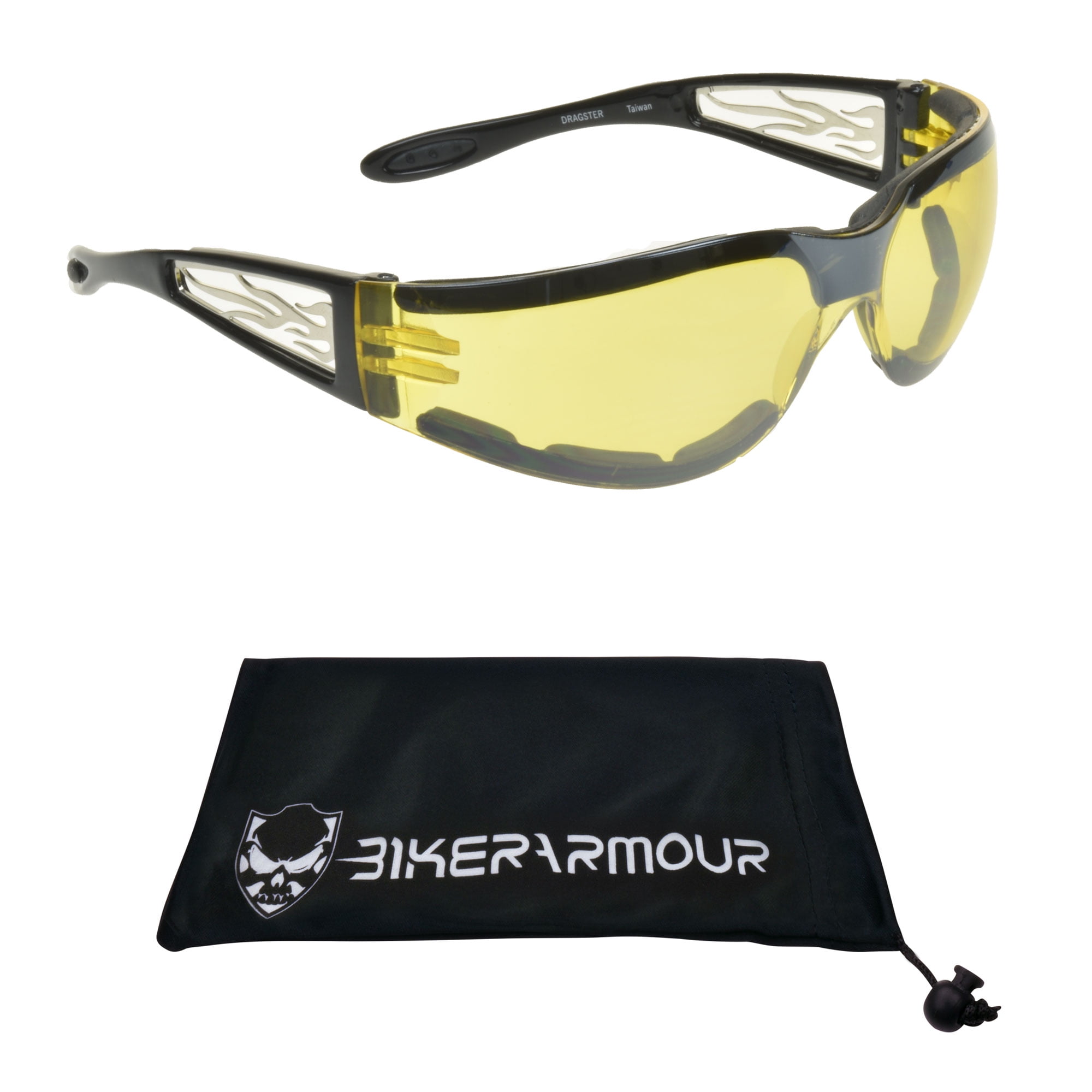 Bikershades Motorcycle Riding Glasses Wrap Sport Chrome Frame Yellow