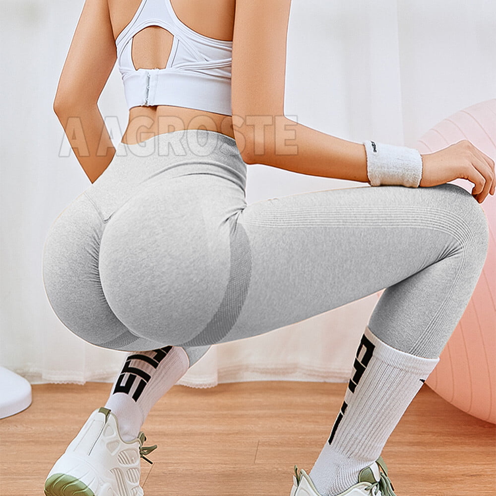 A AGROSTE Scrunch Butt Lifting Seamless Leggings Booty High Waisted Workout  Yoga Pants Anti-Cellulite Scrunch Pants DarkBrown-L