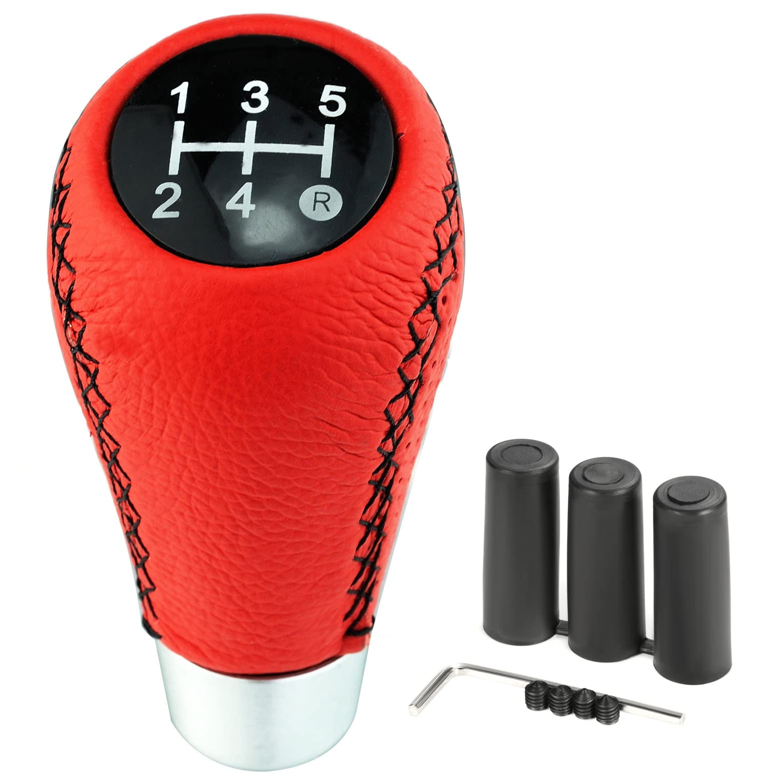 Manual Shifter Knob 5 Speed Red Leather Gear Stick Lever Shift Handle
