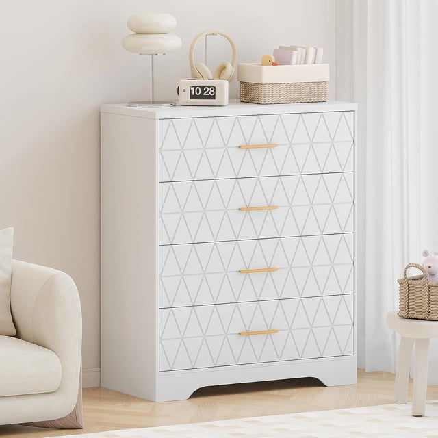 Commodes Hautes pour Chambre avec 4 Tiroirs, Commode en Bois avec Poignées Dorées pour Garde-Robe, Table de Nuit Moderne pour Chevet, Organisateur de Rangement en Bois pour Salon, Couloir