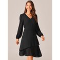 thumbnail image 2 of DARING DIVA Long Sleeve V Neck Dress High Waist Layered Dress L Black, 2 of 6