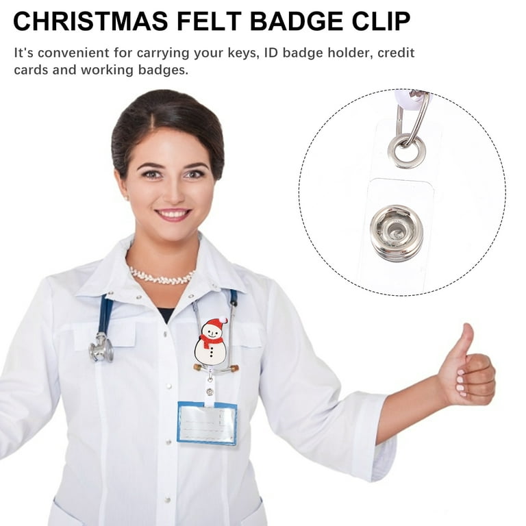 7pcs Christmas Badge Reel Retractable Holder ID Cards Felt Badge Holder  Clips