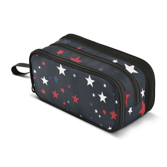 FORMRS Pencil Case with 3 Compartments Zipper Pouch, Elementary School Level and up, Blue Stars Pattern