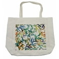 thumbnail image 1 of Traditional Shopping Bag, Colorful Bamboo Tree Leaves Hand Drawn Style Plants Picture Print, Eco-Friendly Reusable Bag for Groceries Beach and More, 15.5" X 14.5", Cream, by Ambesonne, 1 of 2