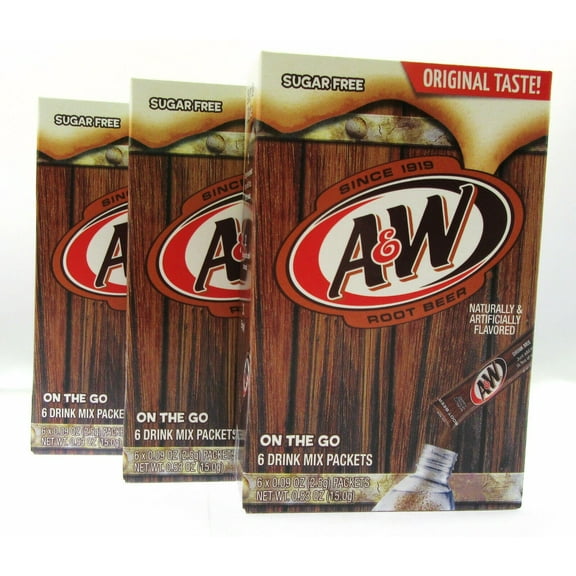 A & W Root Beer Original Taste! 6 Sticks Sugar Free Drink Mix Lot of 3