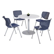 KFI Studios Mode Round 3' Dining Table Set, Designer White, 4 Navy KOOL Chairs