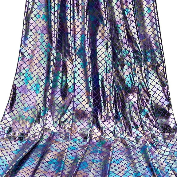 Mermaid Scales Fabric 39x59 Inch - Sparkly Purple Hologram Spandex Fish Scale for Clothes Sewing Craft - Charming Illusion Color Glitter Mermaid Printed