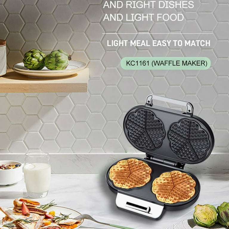 Heart Waffle Maker- Non-Stick Waffle Griddle Iron with Browning Control- 5  Heart-Shaped Waffles