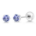 thumbnail image 5 of Gem Stone King Platinum Blue Tanzanite Stud Earrings for Women Men (0.60 Cttw, Gemstone December Birthstone, Round 4MM), 5 of 6