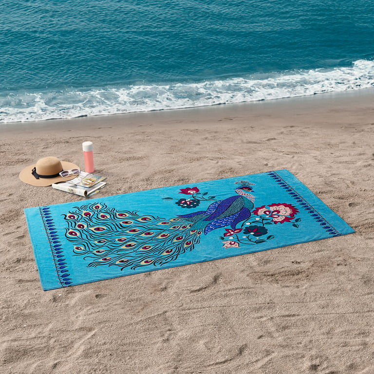 Peacock Alley Soleil Beach Towels - 100% Cotton, Color Blocked Design -  Perfect for The Beach, Pool & Lake - Beach Towel (White)