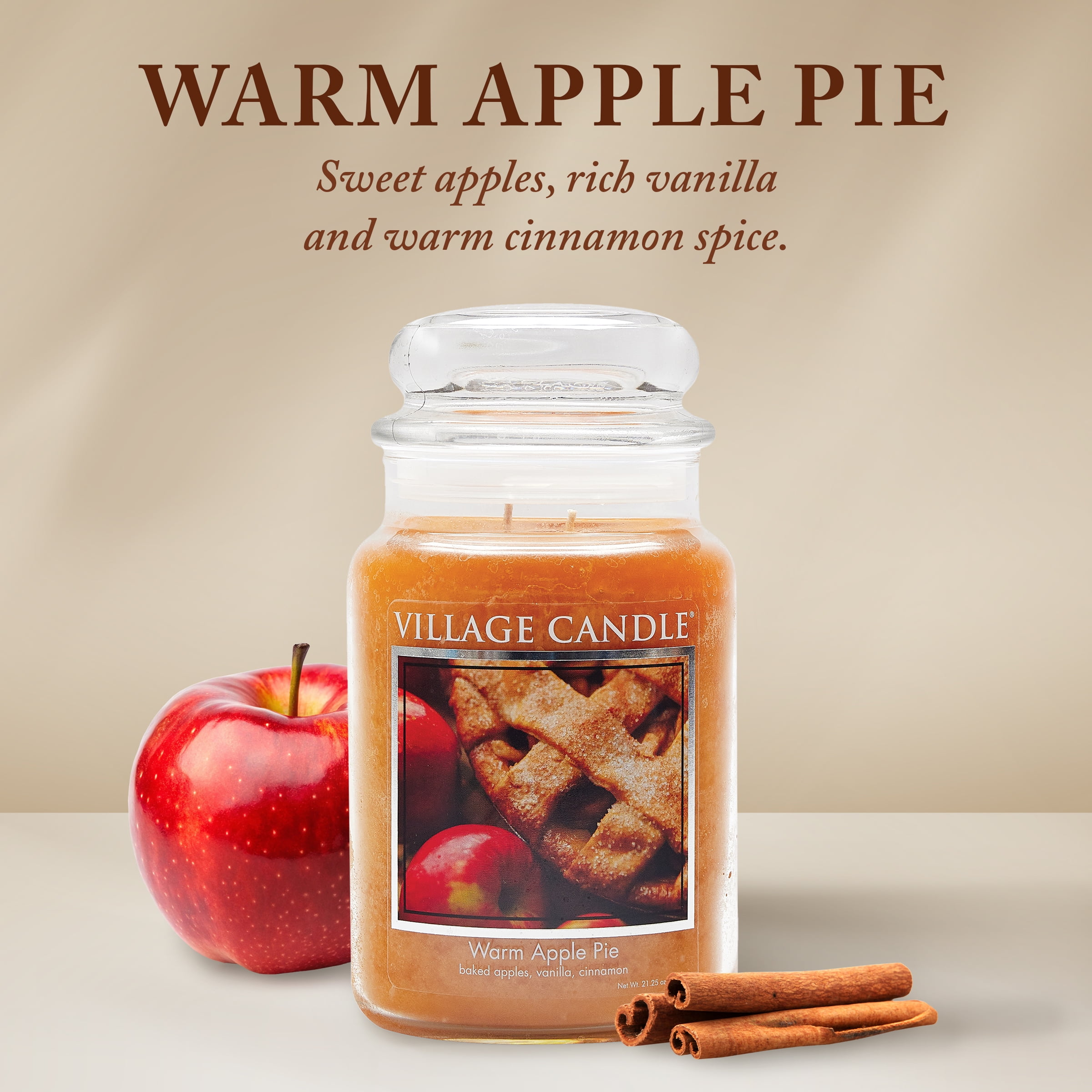 Village Candle Warm Apple Pie Scented Candle, Large 21.25 oz Apothecary Jar