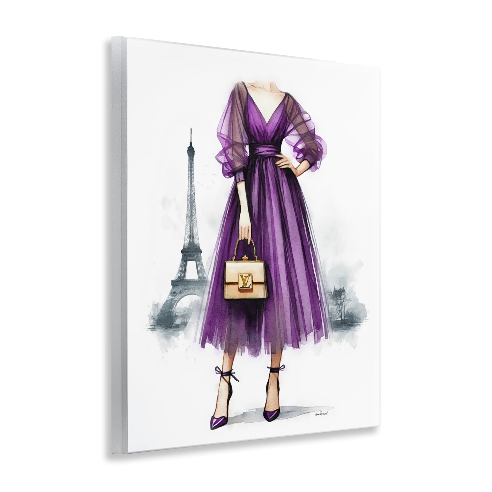 Stupell Industries Parisian Purple Dress Fashion Painting Unframed Art Print Wall Art, 11 x 14
