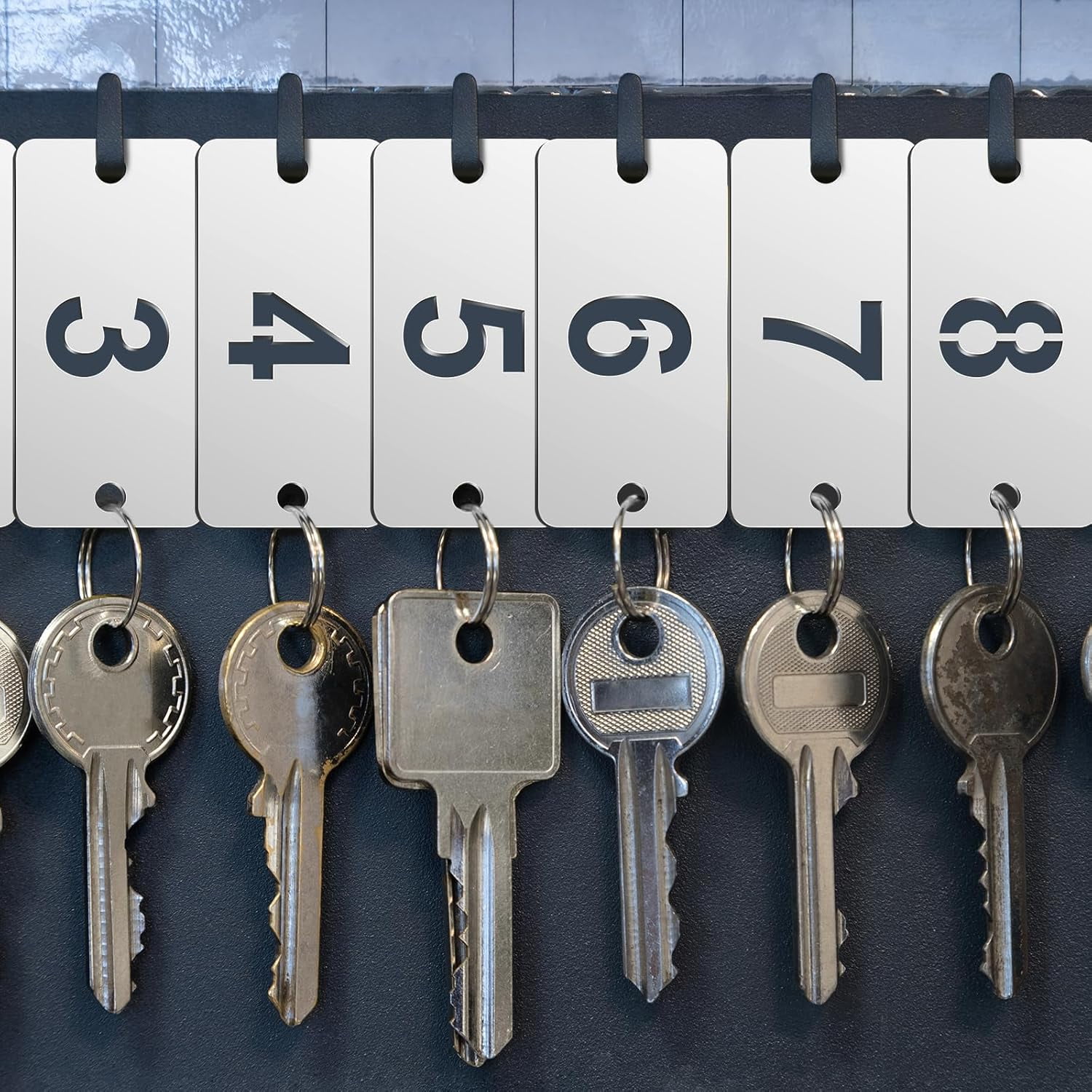 Metal Numbered Tags Stainless Steel Number ID Key Tags with Holes Numbered Key Rings Chain (50 Pcs,1-50, Rectangle)