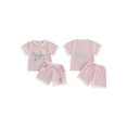 thumbnail image 2 of Loicainy Toddler Baby Girl Summer Waffled Clothes Set 9 12 18 24 Months 2T 3T 4T 3D Flower Short Sleeve Round Neck Tops Elastic Waist Shorts Outfit, 2 of 9