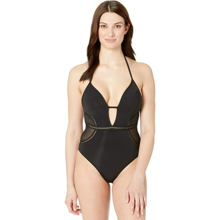 Jets by Jessika Allen Women's Standard Aspire Plunge One Piece Swimsuit, Black, US 6 / AUS 10