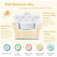 thumbnail image 6 of Kids Sofa with Ottoman, Crown-Like Kids Couch w/Comfy Armrests, Sturdy Wood Structure, PVC Leather Surface & Crystal Decoration, Toddler Chair with Footstool, Ideal for Princess 3-5 (White), 6 of 9