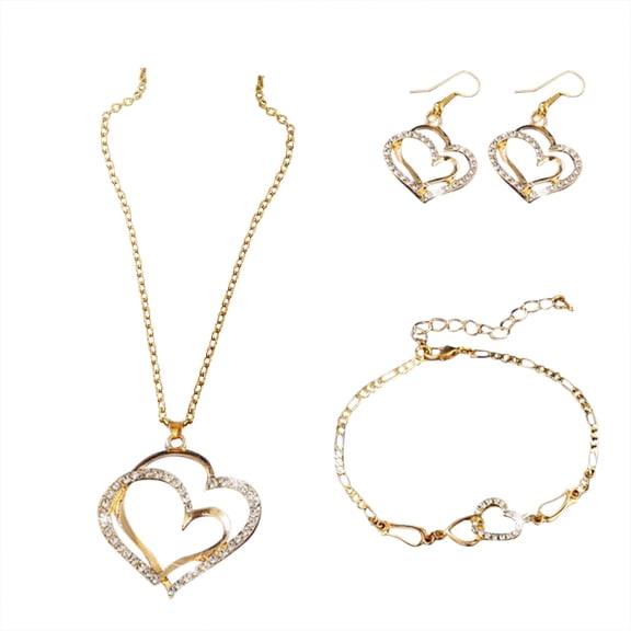 Jewelry Set for Women with Necklaces Earrings Bracelets Double Love Silver White Golden Two-tone Beautiful Bracelet Necklace Earrings Set Gift