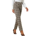 thumbnail image 4 of INSPIRE CHIC Women's Plaid Elastic Waist Button Zipper Straight Leg Long Pants S Beige Black, 4 of 6