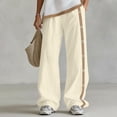 thumbnail image 4 of Lenpel Wide Leg Pants for Women Lounge Fashion Side Button Block Color Baggy Trousers Loose Comfy Elastic Waist Slacks, 4 of 5