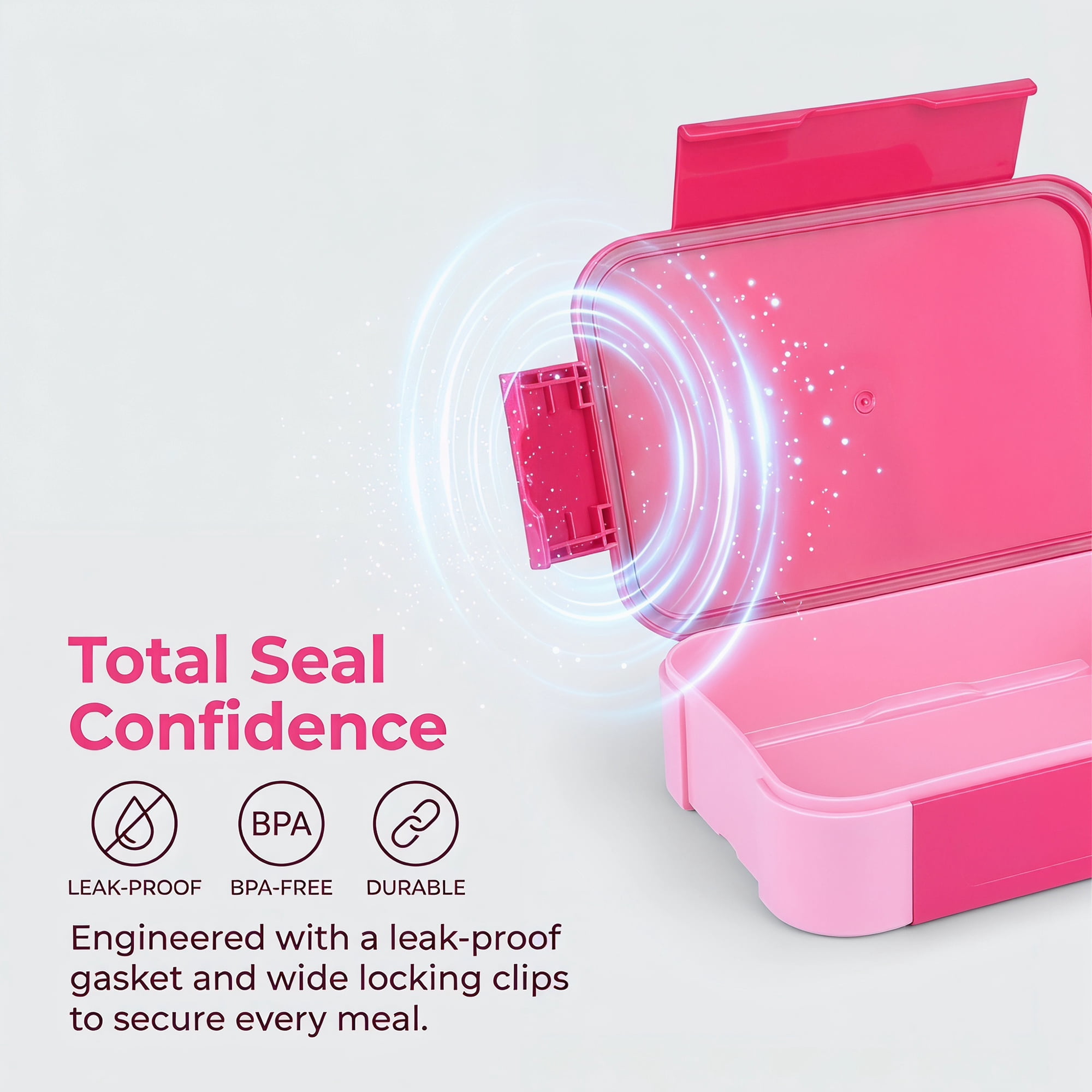 Unique Bargains 2-Compartment Leak-Proof Meal Lunch Bento Box Rose Pink