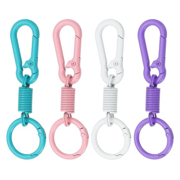 Uxcell Keychain Clips with O Rings, Quick Release Key Chain Rings Metal Key Ring Holder Spring Snap Hook Organizer for Car Keys, Backpack, Women, Man Pink/Purple/White/Blue