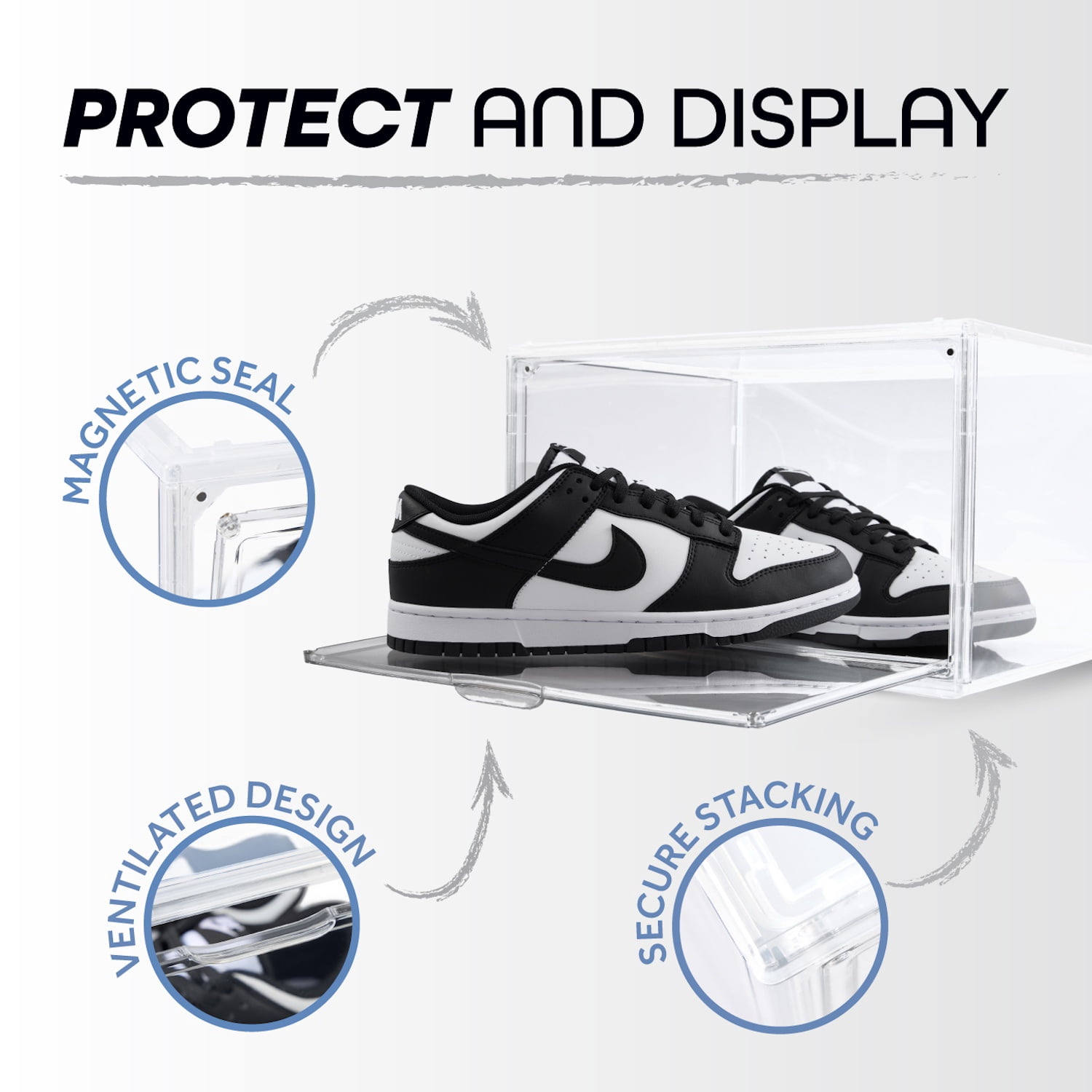 Kicks & Co XL Clear Plastic Shoe Storage Box, Stackable with Lids for Sneakers up to Size 13, 2 Pack