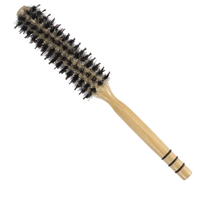 Unique Bargains Nylon Poils Ronds Friser Cheveux Sergé Peigne avec Poignée en Bois pour Cheveux Séchage Coiffage Beige M Taille 7 Rangée
