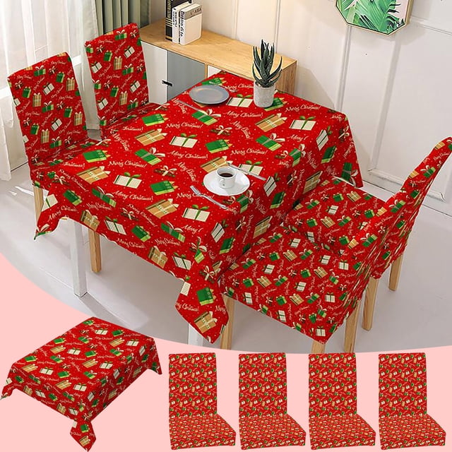 Xihbxyly Mantel Navideño, Diseño Festivo, Poliéster Antimanchas, Mantel y Fundas para Asientos, Decoración para Fiestas Navideñas, Mesas para El Hogar, 140 X 140 Cm, 140 X 180 Cm, 140 X 210 Cm