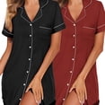thumbnail image 1 of QJUHUNG Lot de 2 Grandes Tailles Robe de Nuit Style Boyfriend Pyjamas Maternité Allaitement Manches Courtes Chemises de Nuit Douces Robe de Pyjama Boyfriend Chemises de Nuit Boutonnées pour Femmes Bouton, 1 of 7