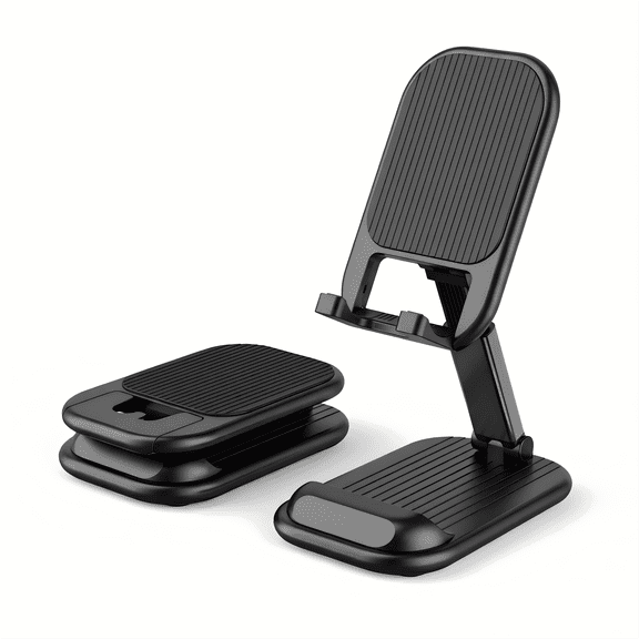 TSBIFV Desktop Phone & Tablet Stand, Adjustable Height & Angle Holder, Foldable Aluminum Alloy Stand with Anti-Slip Silicone, Compatible with iPhone, Samsung, iPad, Black