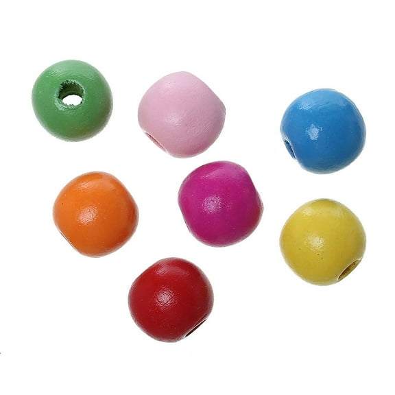 300 Multicolor Round Maple Wood Beads Bulk 16mm x 15 with 4mm Large Hole