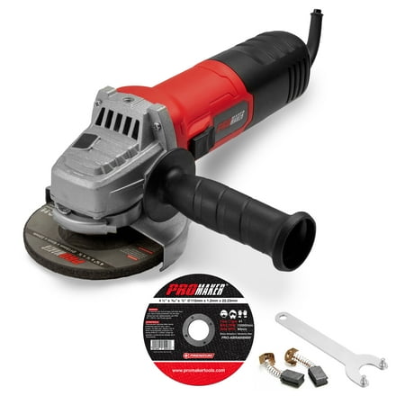 Promaker Power Angle Grinder 4-1/2 inch with One grinding Wheels and two (2) extra Carbon brushes (115mm) 6.5-Amp 750W. PRO-ES750
