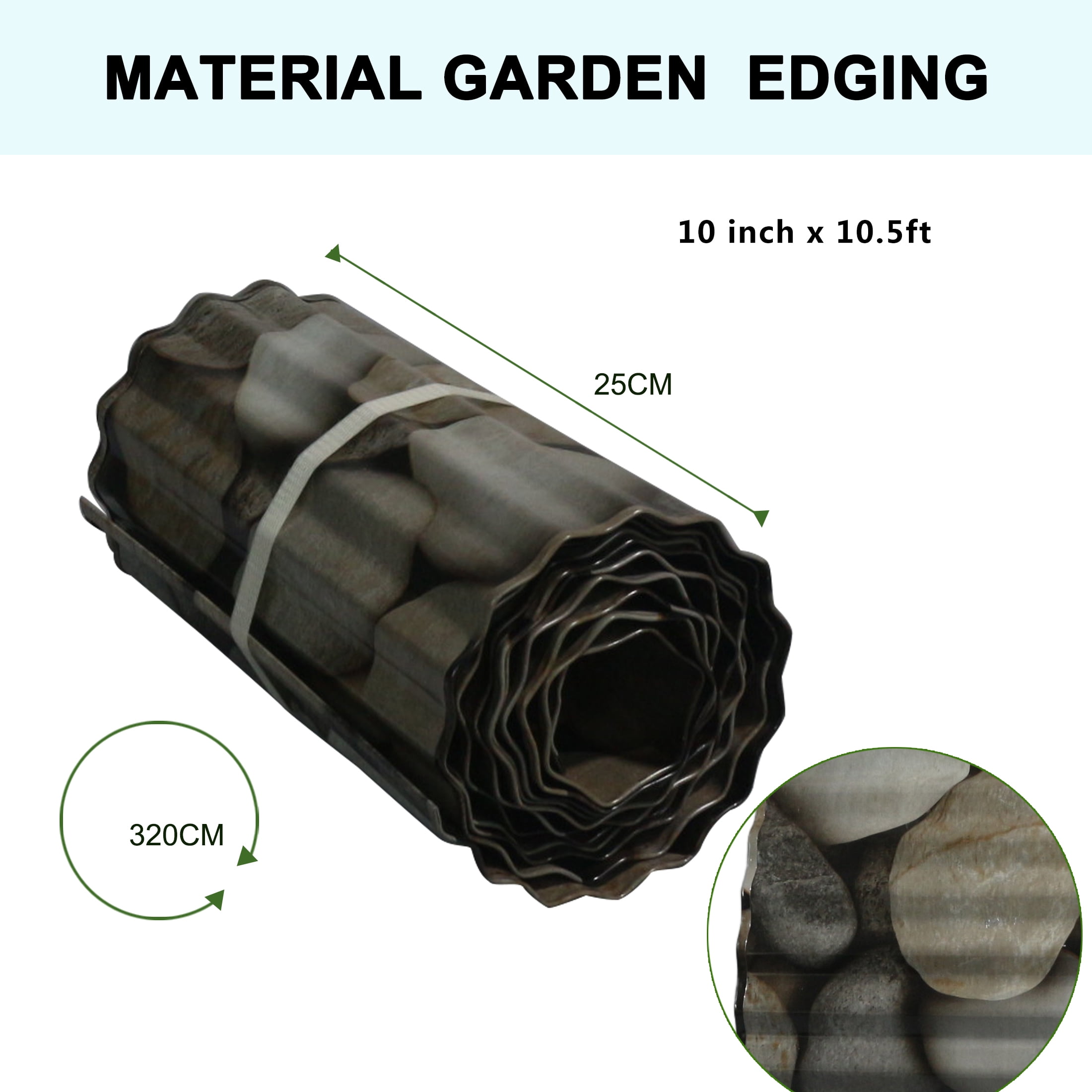4W Double-Sided Pebble Print Galvanized Steel Garden Edging, 10" x 10.5' Flexible Corrugated Landscape Border for Flower Beds, Lawns, and Tree Rings