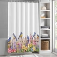 thumbnail image 3 of Birds Fence Flower Floral Fabric Shower Curtain Branch Leaves Nature Washable Shower Curtains for Bathroom, Waterproof Bath Curtain with Hooks Home Decor 72x84in, 3 of 8