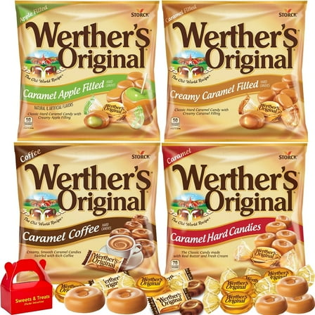 Werther's Candy 4 Bags Variety Pack - 1 Apple Caramel, 1 Coffee, 1 Creamy Caramel, 1 Original Caramel - Individually Wrapped Rich & Creamy Flavor 10.60 oz Total